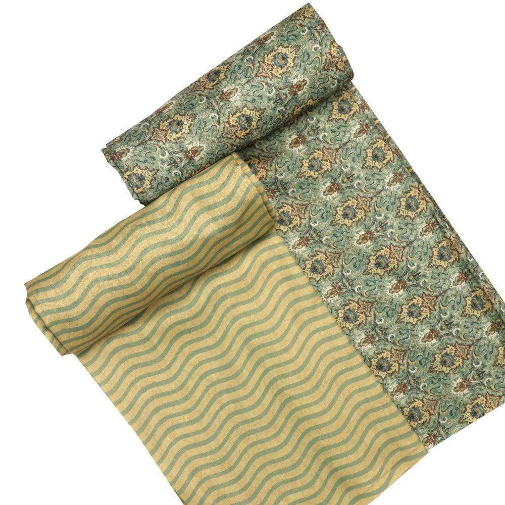 Green Mul Cotton Printed Unstitched Fabric Set (5 Meter Set) – fvs202324 st 24 d