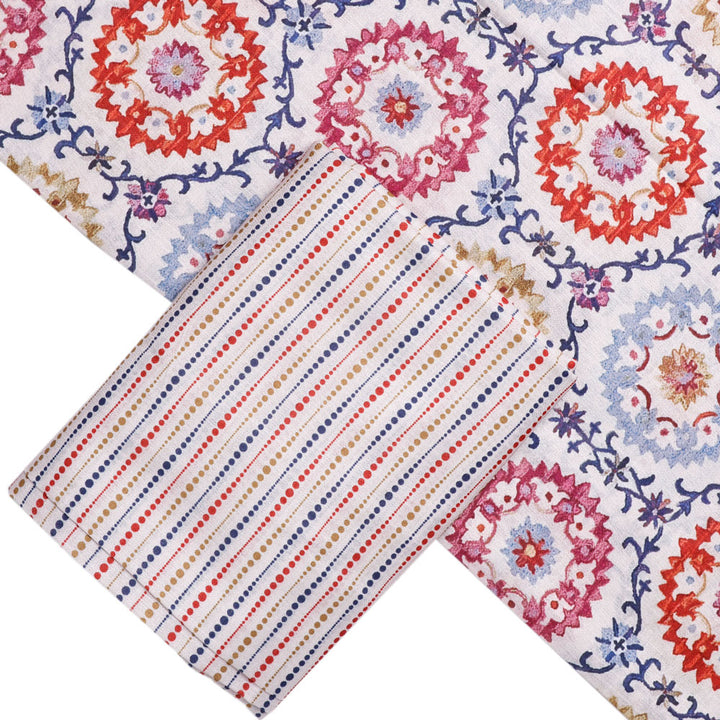 Cream Linen Printed Unstitched Fabric Set (2.5 Meters Each Design)