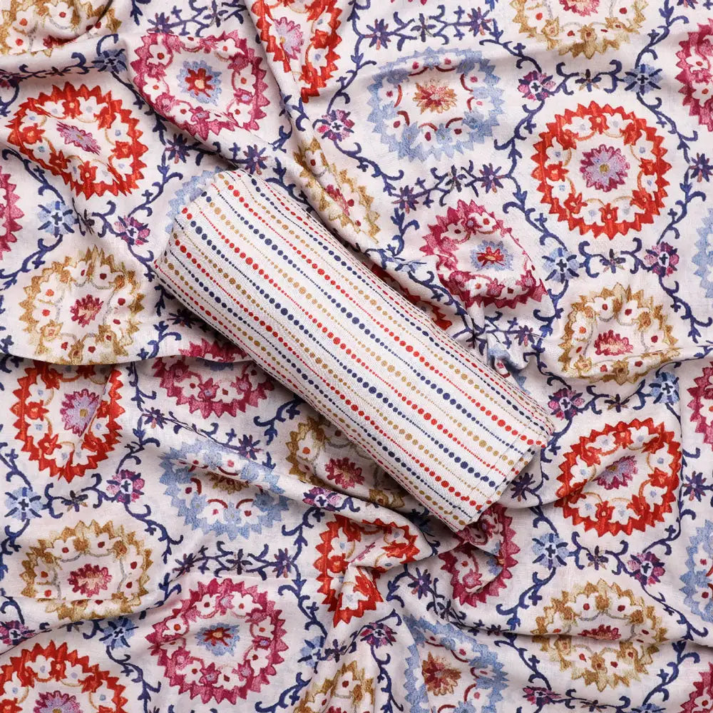 Cream Linen Printed Unstitched Fabric Set (5 Meter Set) – fvs202331 c