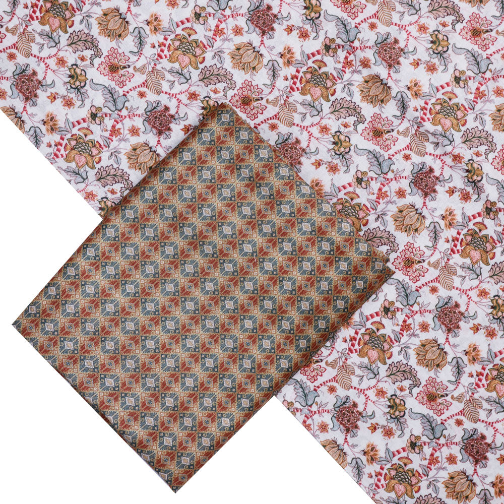 Multicolor Mul Cotton Printed Unstitched Fabric Set (2.5 Meters Each Design)