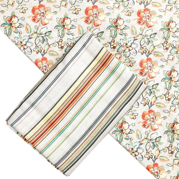 Green Linen Printed Unstitched Fabric Set (5 Meter Set) – fvs202334 b - alternate view
