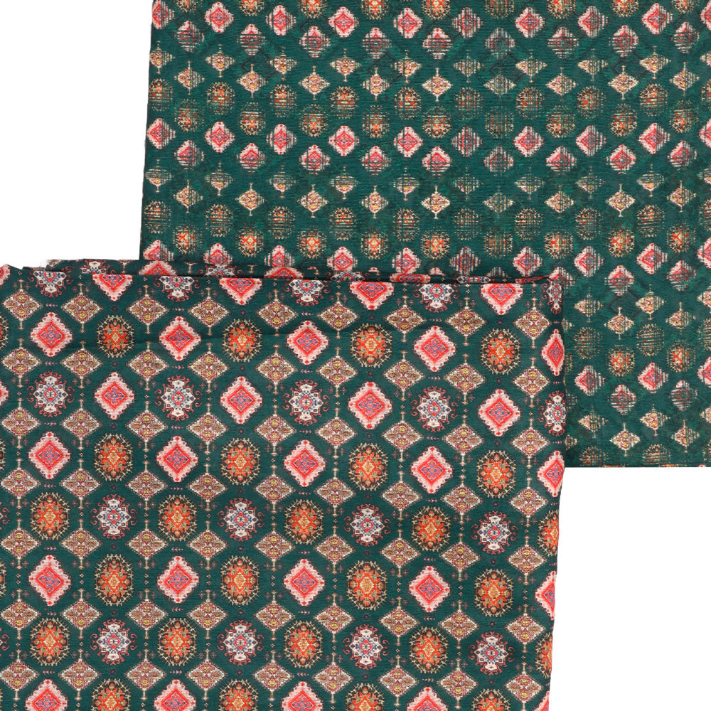 Green Mul Cotton Printed Unstitched Fabric Set (5 Meter Set)
