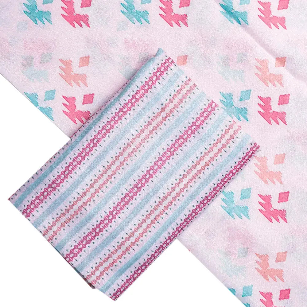 White Linen Printed Unstitched Fabric Set (5 Meter Set) – fvs202340 b