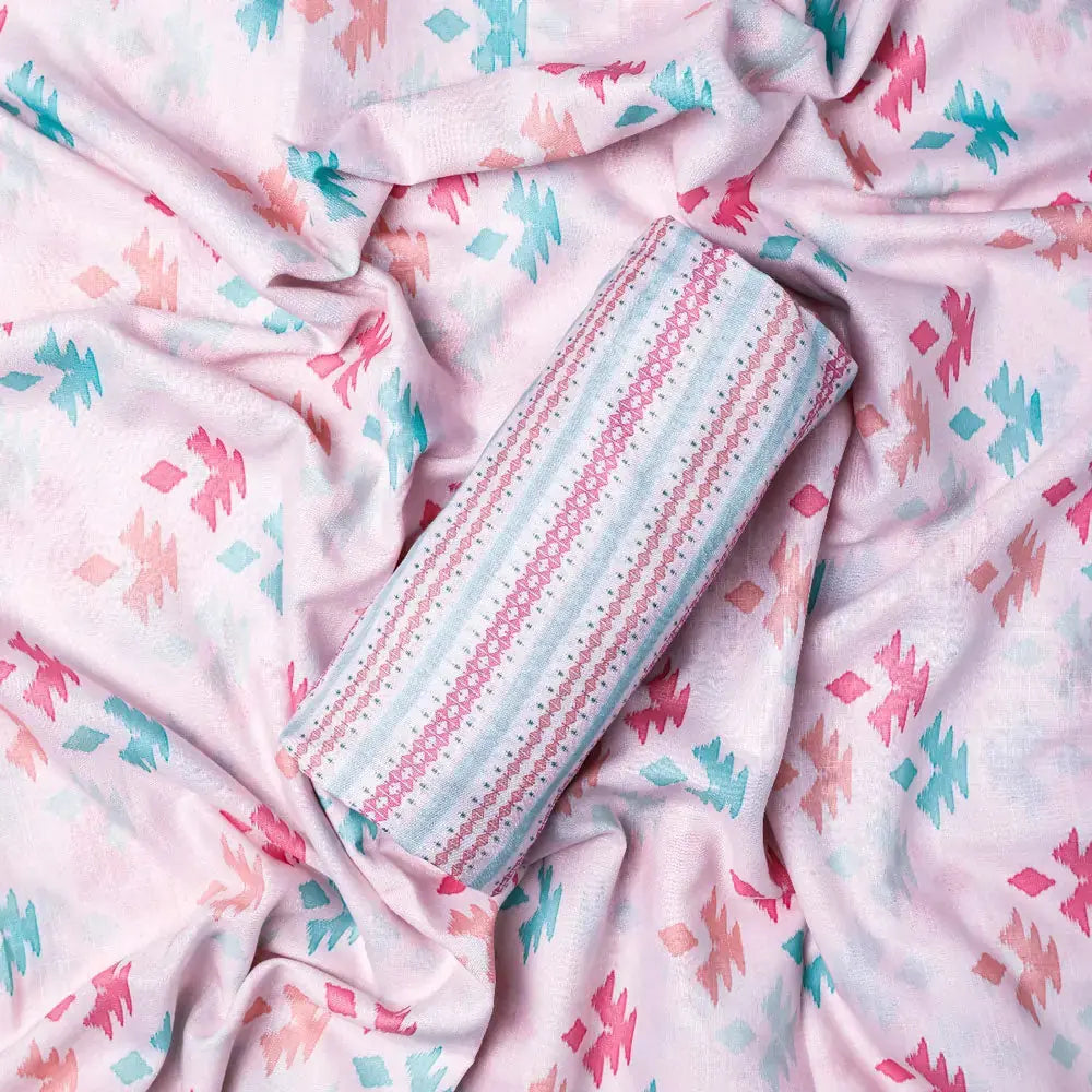 White Linen Printed Unstitched Fabric Set (5 Meter Set) – fvs202340 c