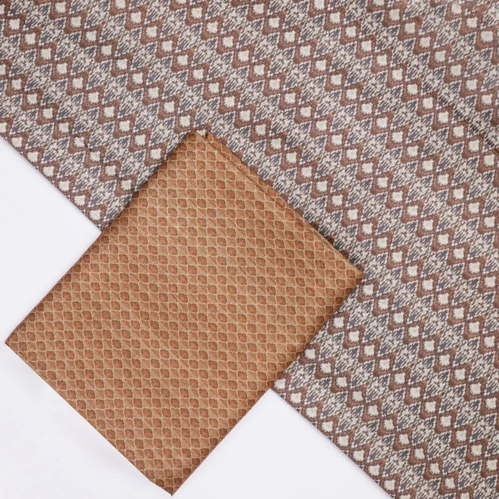 Brown Mul Cotton Printed Unstitched Fabric Set (5 Meter Set)