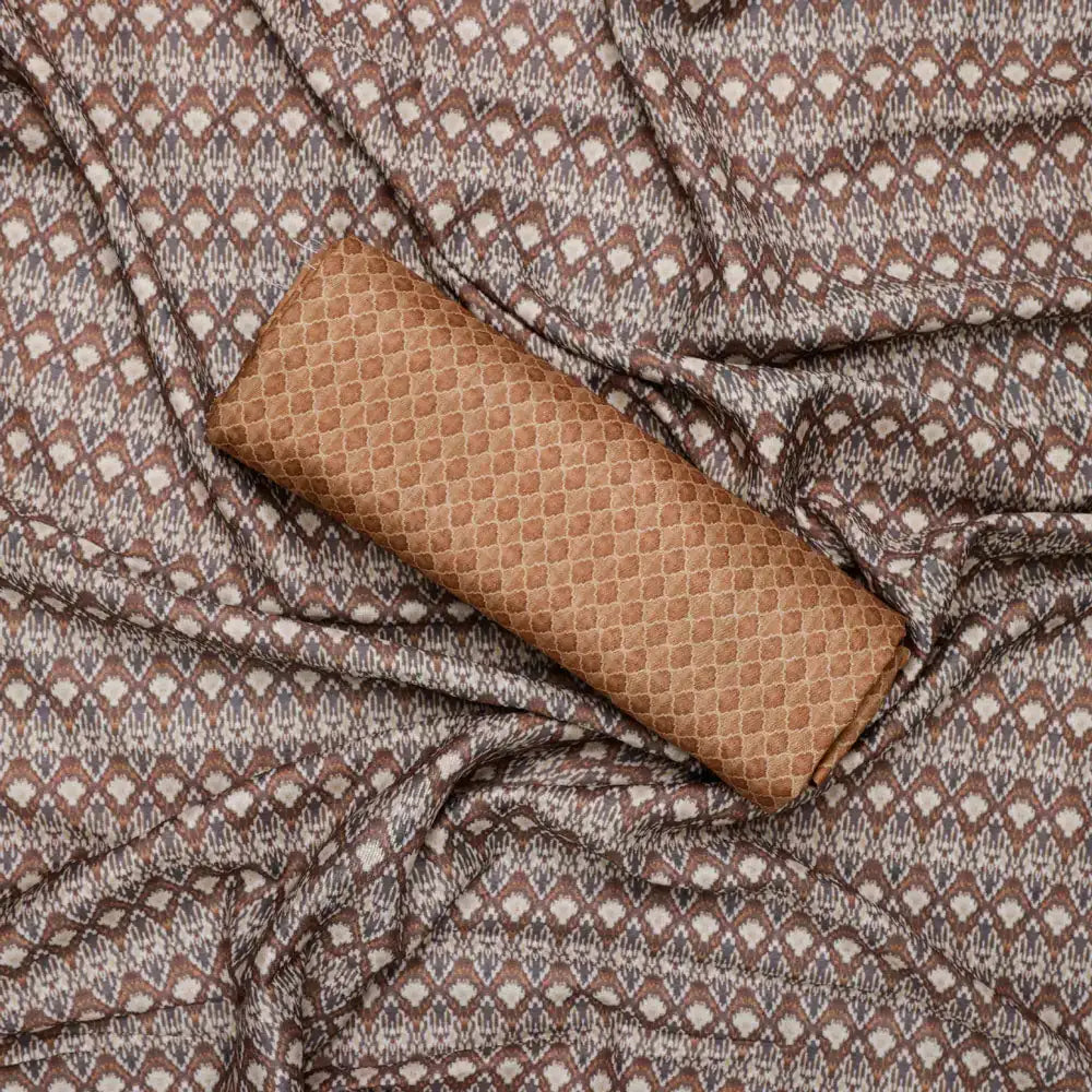 Brown Mul Cotton Printed Unstitched Fabric Set (5 Meter Set)