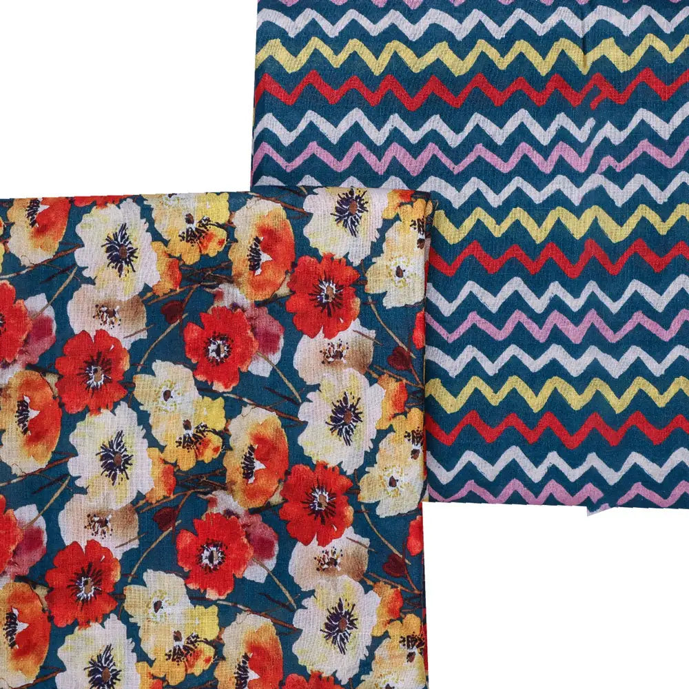 Multicolor Linen Printed Unstitched Fabric Set (5 Meter Set) – fvs202343 a