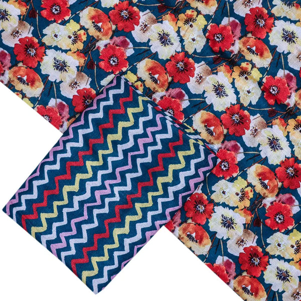 Multicolor Linen Printed Unstitched Fabric Set (5 Meter Set) – fvs202343 b - alternate view