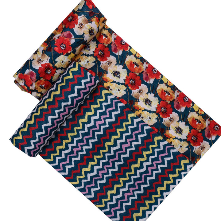 Multicolor Linen Printed Unstitched Fabric Set (5 Meter Set)