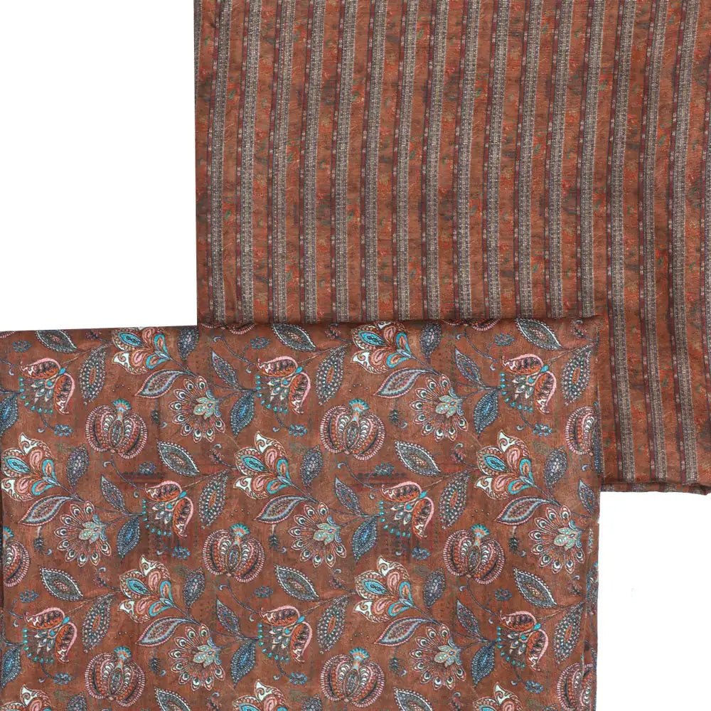 Brown Mul Cotton Printed Unstitched Fabric Set (5 Meter Set) – fvs202345 st 45 a