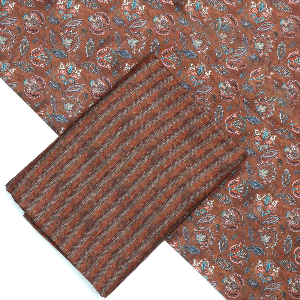 Brown Mul Cotton Printed Unstitched Fabric Set (5 Meter Set) – fvs202345 st 45 b