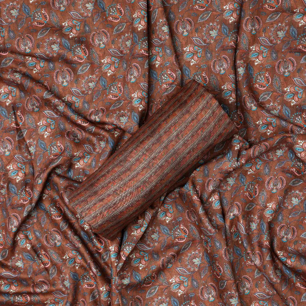 Brown Mul Cotton Printed Unstitched Fabric Set (5 Meter Set) – fvs202345 st 45 c