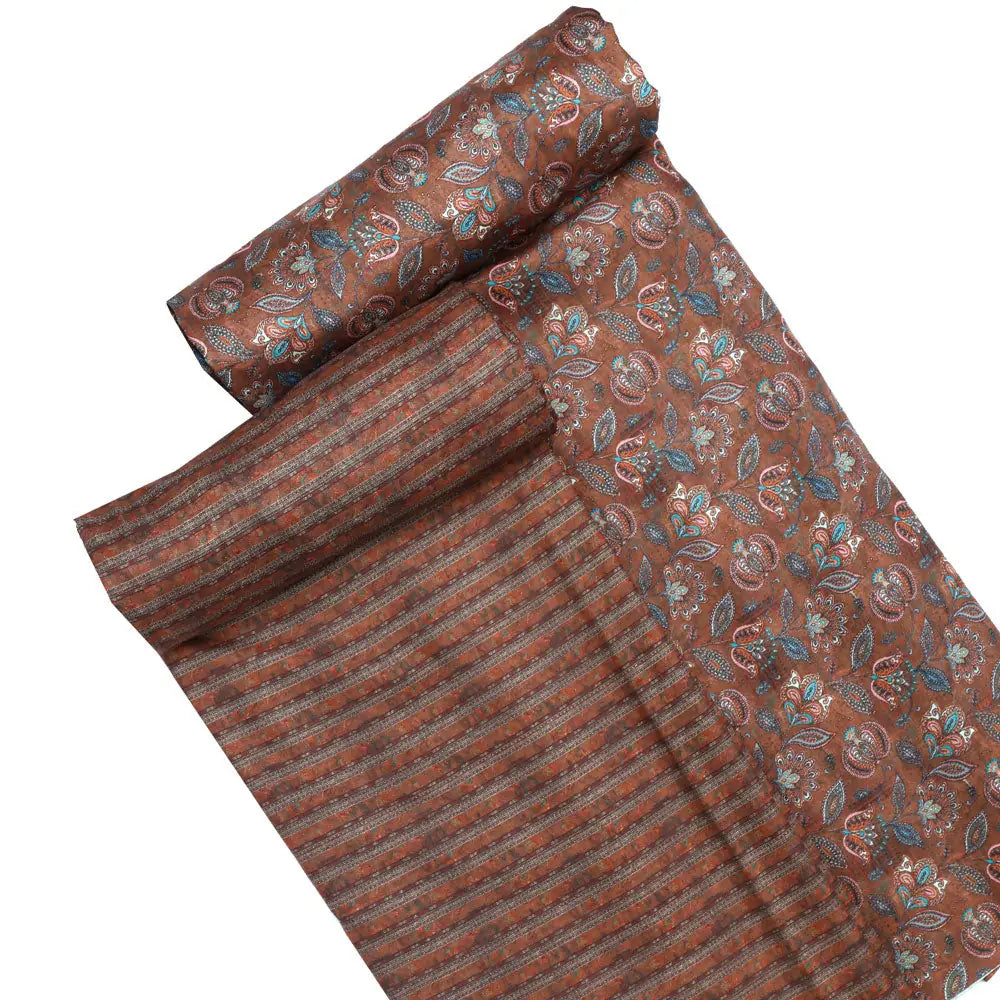 Brown Mul Cotton Printed Unstitched Fabric Set (5 Meter Set) – fvs202345 st 45 d