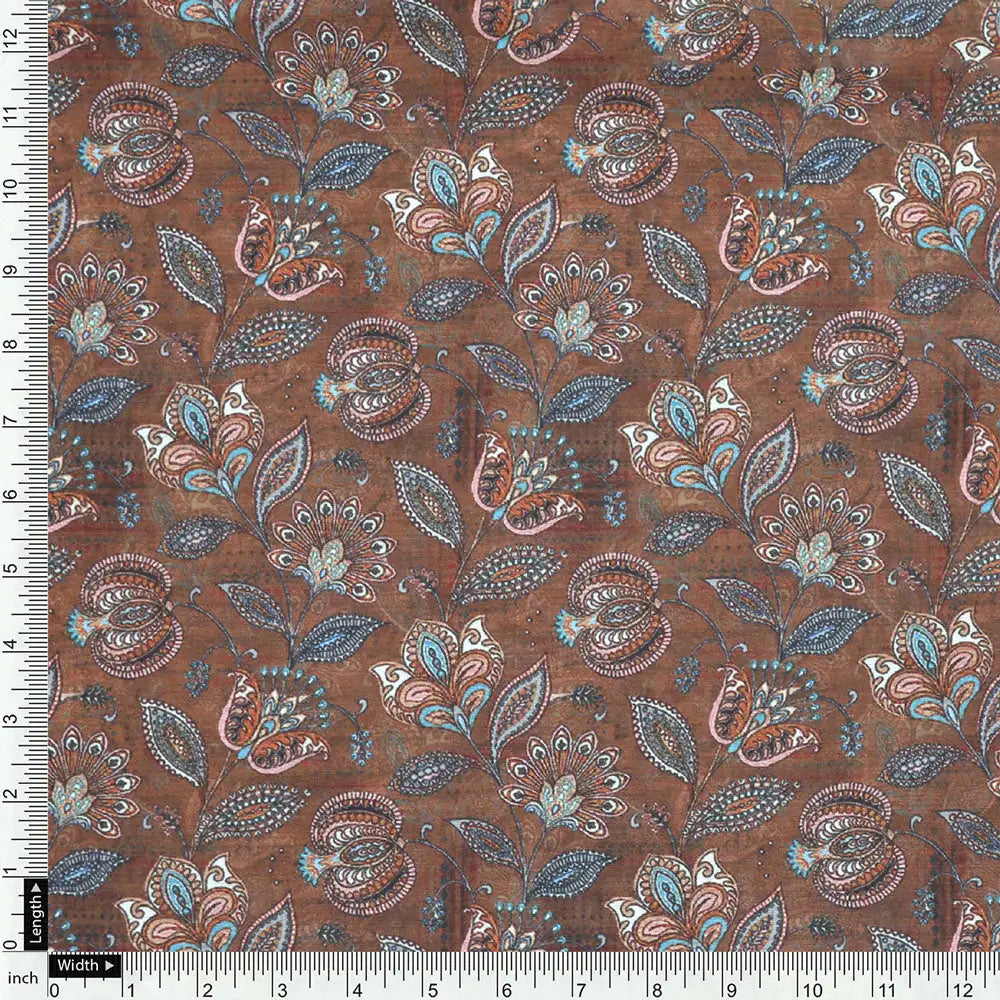 Brown Mul Cotton Printed Unstitched Fabric Set (5 Meter Set) – fvs202345 st 45 e