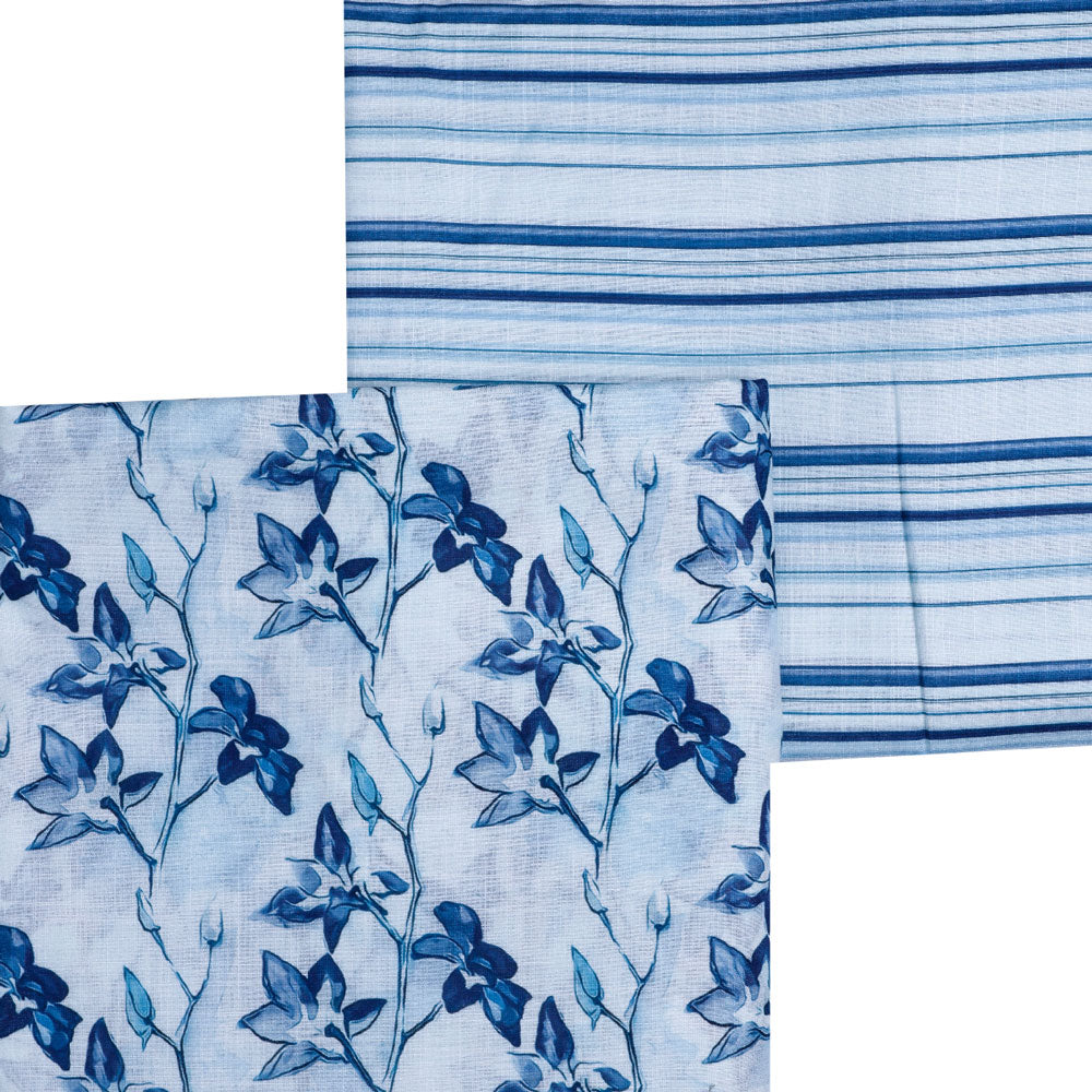 Blue Linen Printed Unstitched Fabric Set (5 Meter Set)