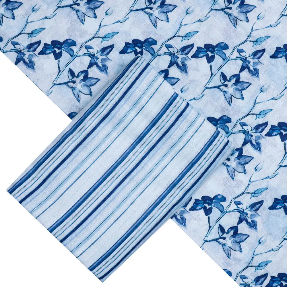 Blue Linen Printed Unstitched Fabric Set (5 Meter Set) – fvs202346 b