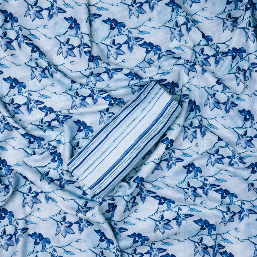 Blue Linen Printed Unstitched Fabric Set (5 Meter Set) – fvs202346 c