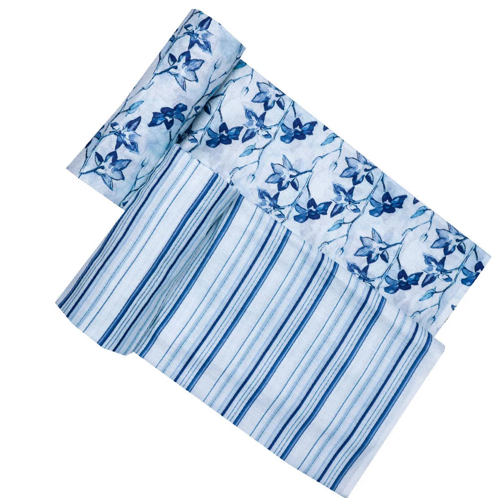 Blue Linen Printed Unstitched Fabric Set (5 Meter Set) – fvs202346 d