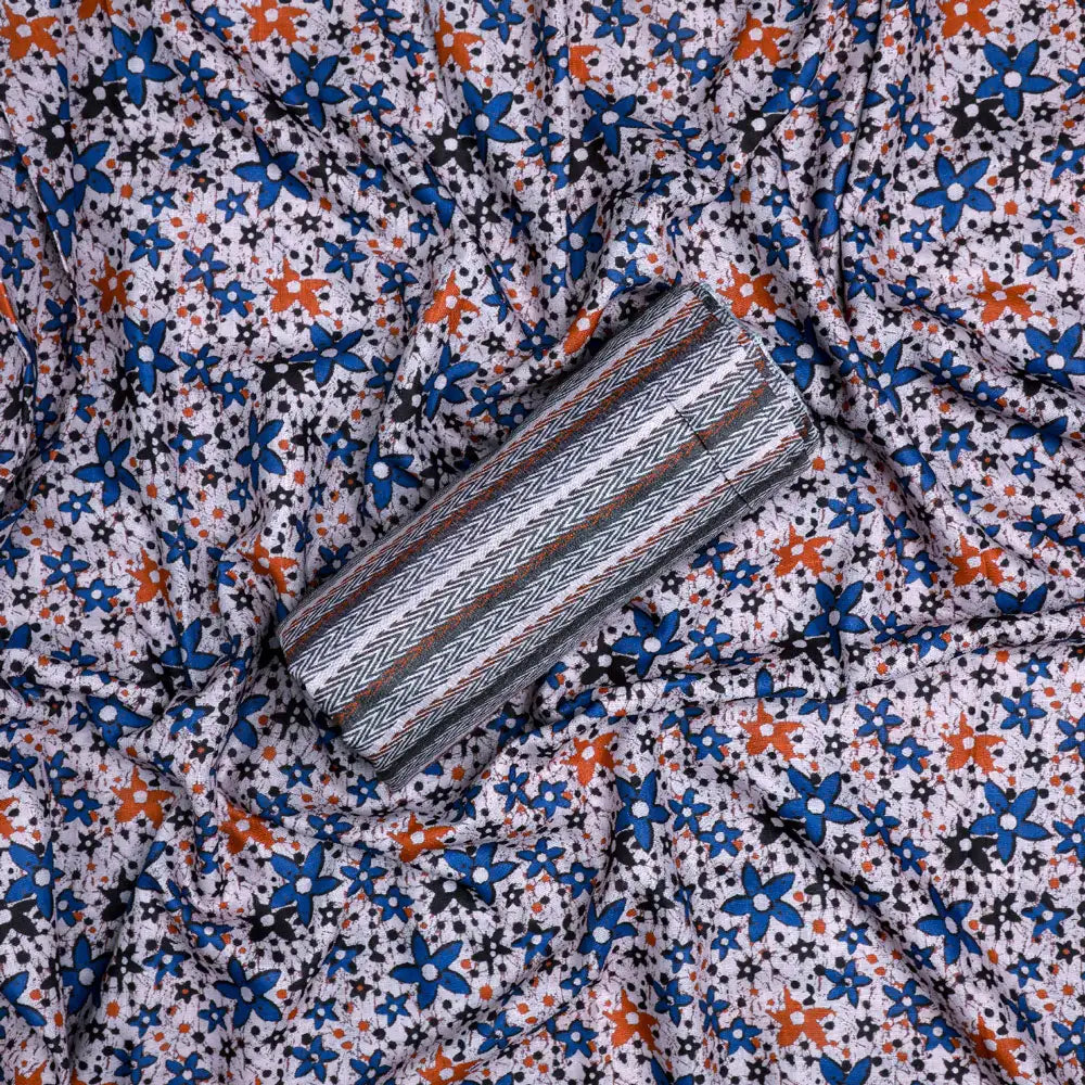 Cream Linen Printed Unstitched Fabric Set (5 Meter Set) – fvs202349 c