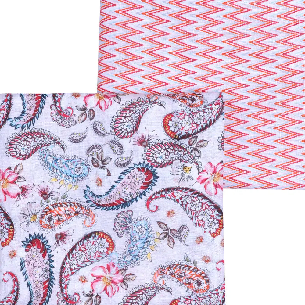 Cream Linen Printed Unstitched Fabric Set (5 Meter Set) – fvs202352 a