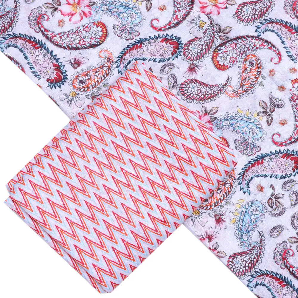 Cream Linen Printed Unstitched Fabric Set (5 Meter Set) – fvs202352 b