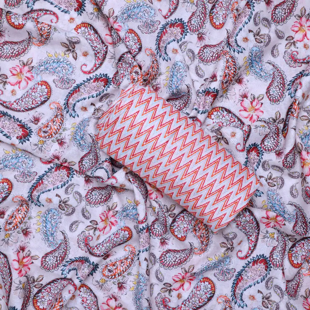 Cream Linen Printed Unstitched Fabric Set (5 Meter Set) – fvs202352 c