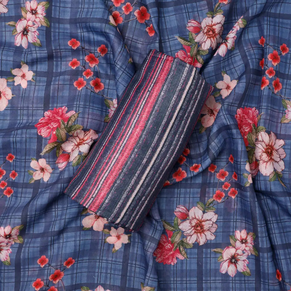 Blue Mul Cotton Printed Unstitched Fabric Set (5 Meter Set) – fvs202354 st 54 c