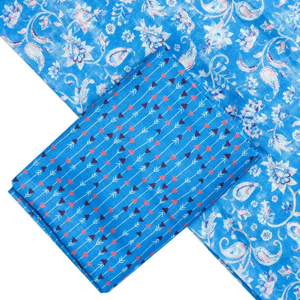 Blue Linen Printed Unstitched Fabric Set (5 Meter Set) – fvs202355 b - alternate view