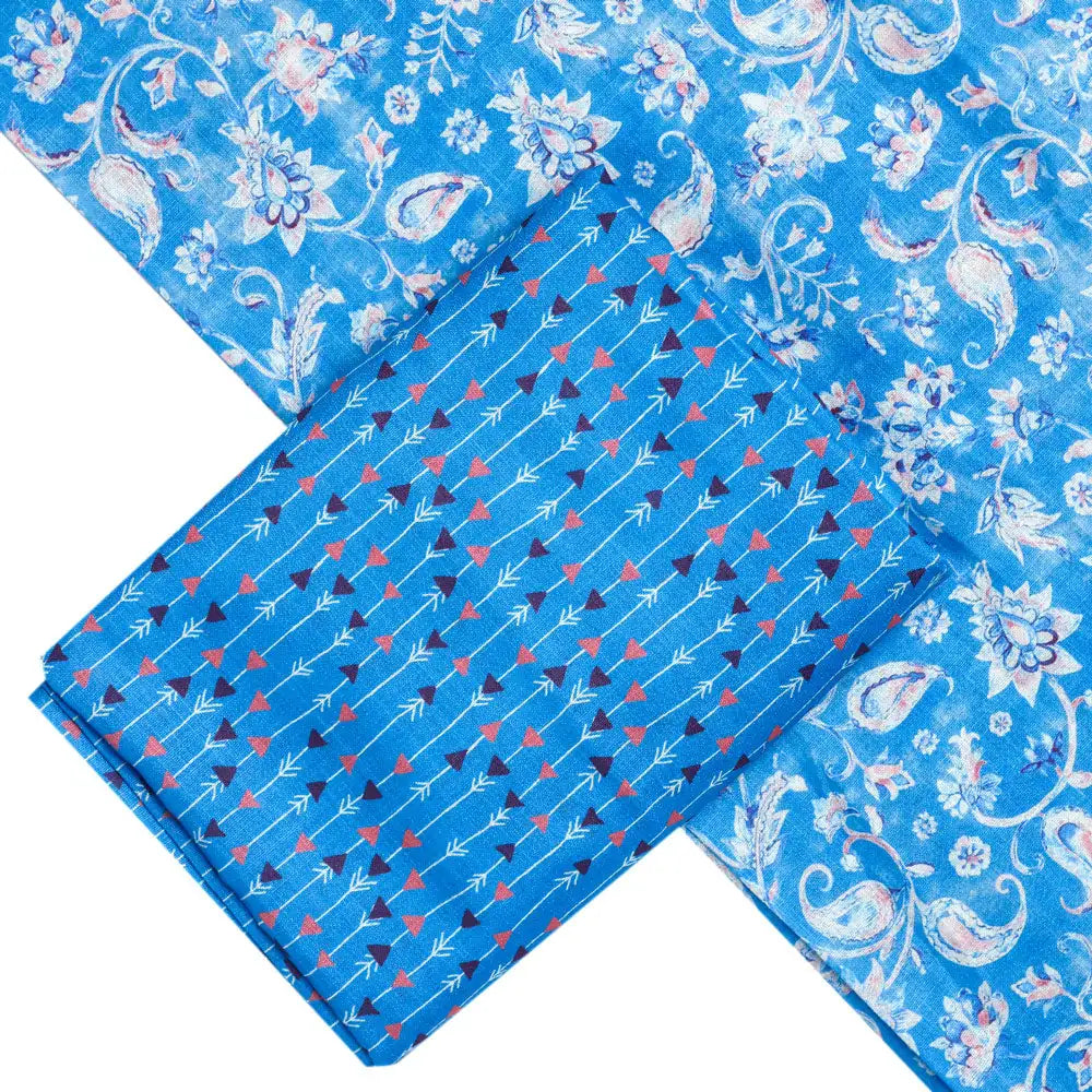 Blue Linen Printed Unstitched Fabric Set (5 Meter Set) – fvs202355 b