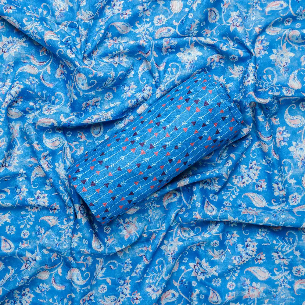 Blue Linen Printed Unstitched Fabric Set (5 Meter Set) – fvs202355 c