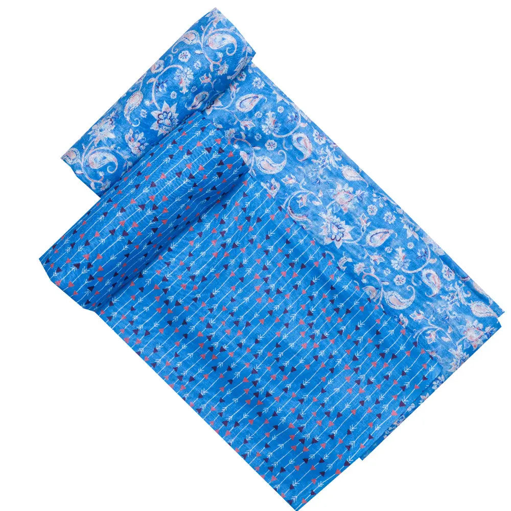 Blue Linen Printed Unstitched Fabric Set (5 Meter Set) – fvs202355 d