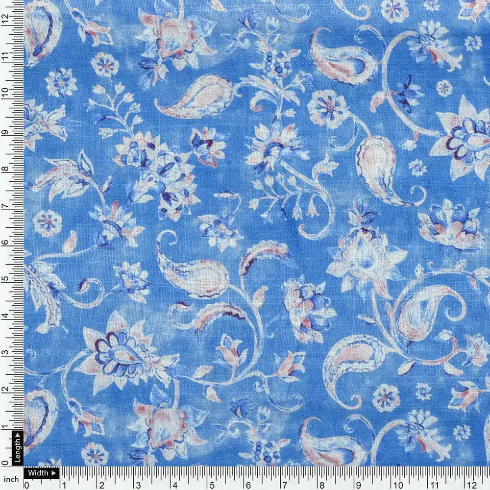 Blue Linen Printed Unstitched Fabric Set (5 Meter Set) – fvs202355 e
