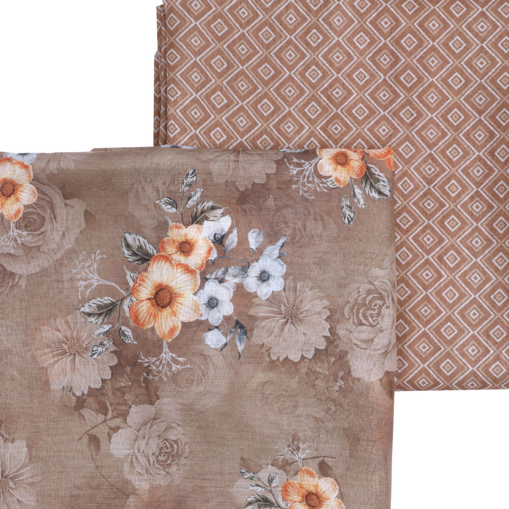Brown Mul Cotton Printed Unstitched Fabric Set (5 Meter Set)