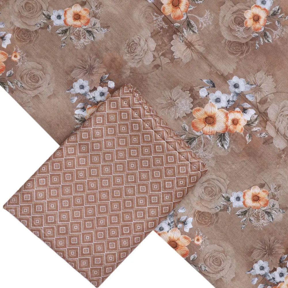 Brown Mul Cotton Printed Unstitched Fabric Set (5 Meter Set) – fvs202357 st 57 b