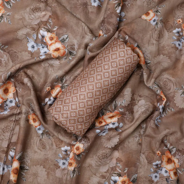 Brown Mul Cotton Printed Unstitched Fabric Set (5 Meter Set) – fvs202357 st 57 c