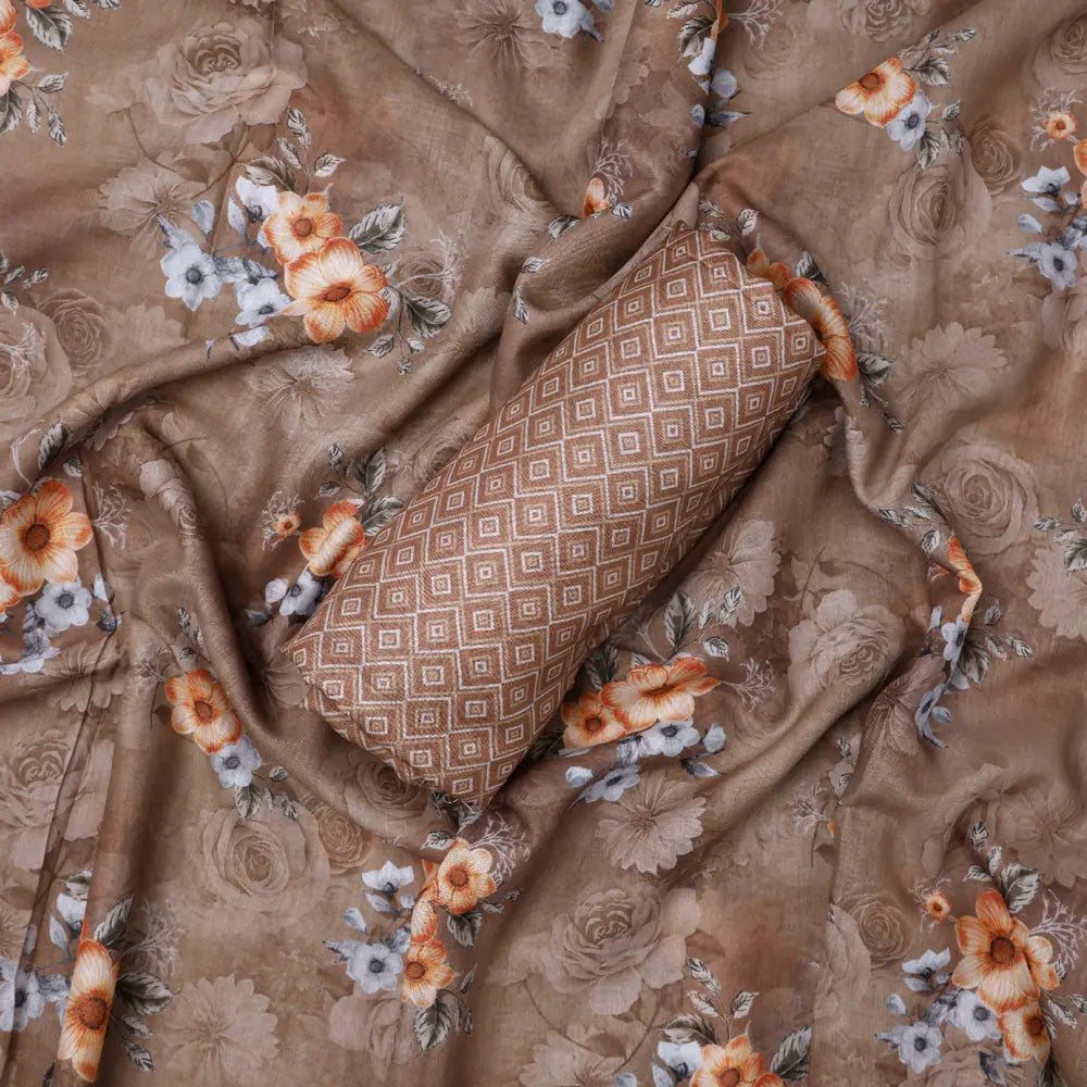 Brown Mul Cotton Printed Unstitched Fabric Set (5 Meter Set) – fvs202357 st 57 c