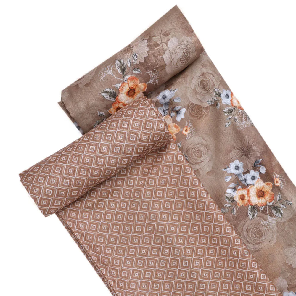 Brown Mul Cotton Printed Unstitched Fabric Set (5 Meter Set) – fvs202357 st 57 d