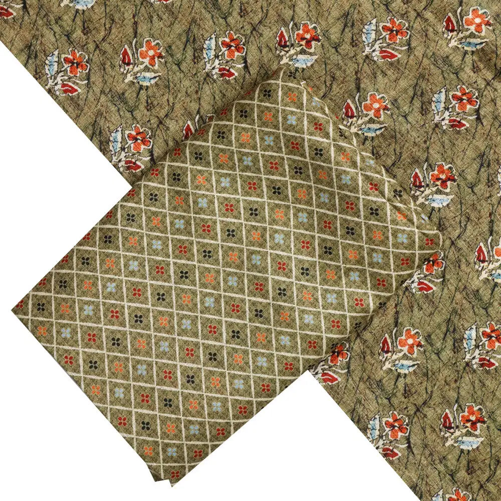 Green Linen Printed Unstitched Fabric Set (5 Meter Set) – fvs202358 b