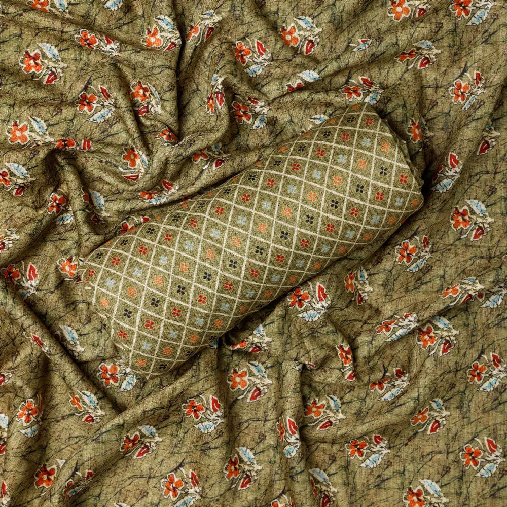 Green Linen Printed Unstitched Fabric Set (5 Meter Set) – fvs202358 c