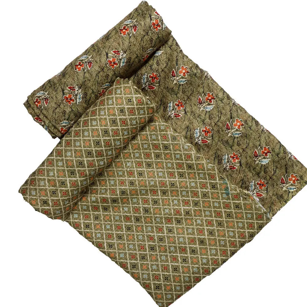 Green Linen Printed Unstitched Fabric Set (5 Meter Set) – fvs202358 d