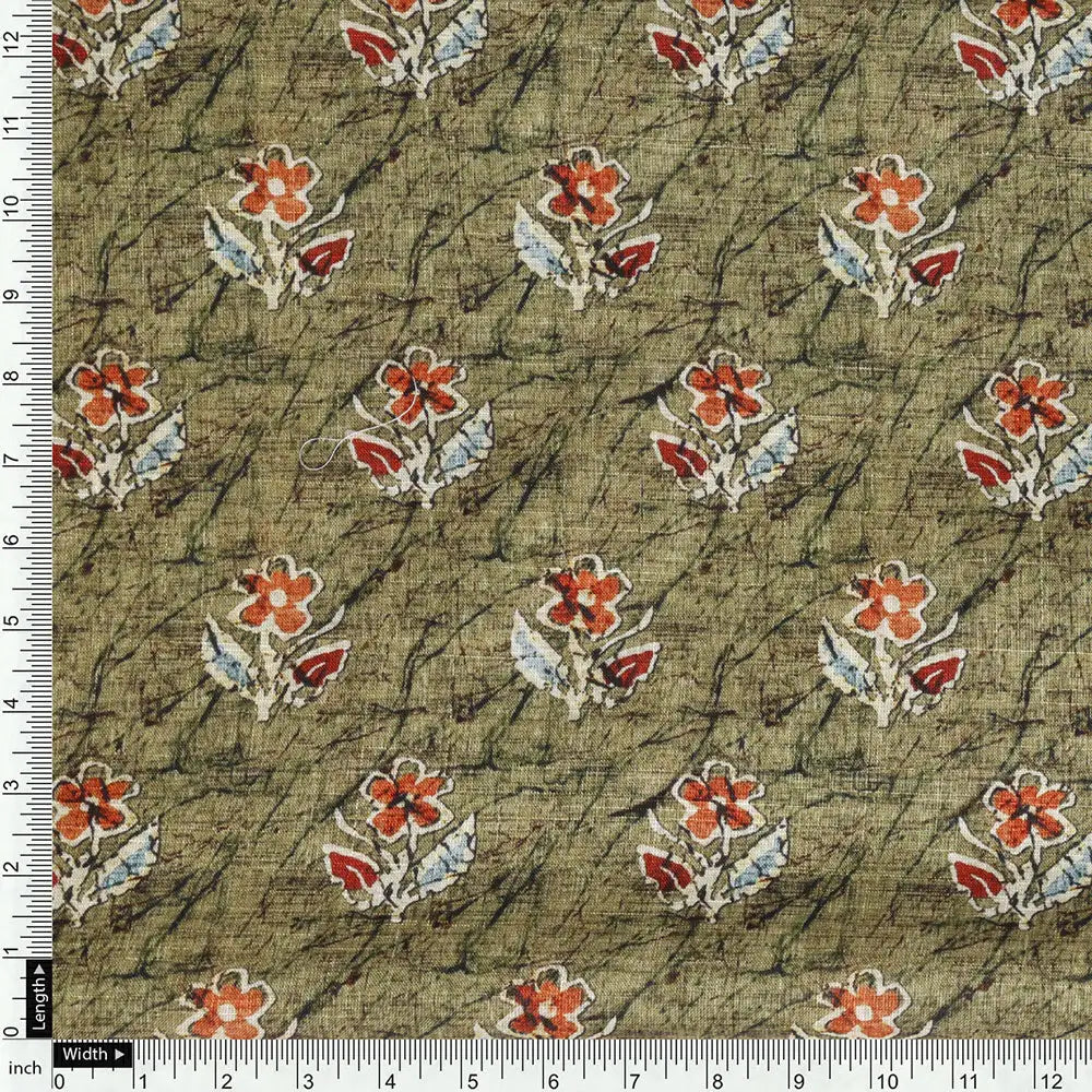 Green Linen Printed Unstitched Fabric Set (5 Meter Set) – fvs202358 e