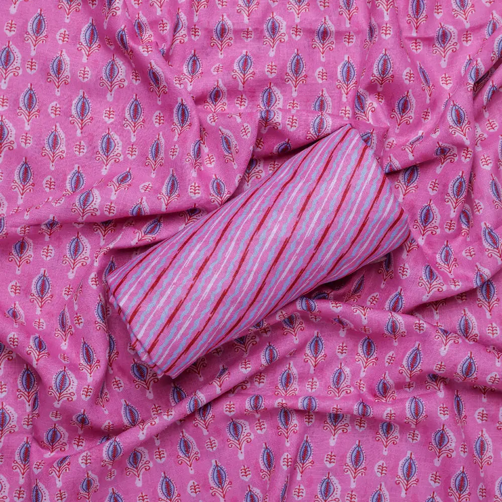 Pink Linen Printed Unstitched Fabric Set (5 Meter Set) – fvs202361 c