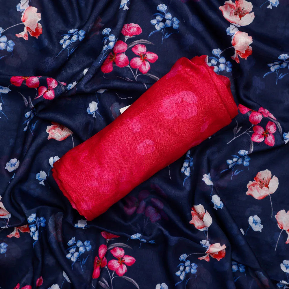 Blue Muslin Printed Unstitched Fabric Set (5 Meter Set) – fvs202363 st 63 c