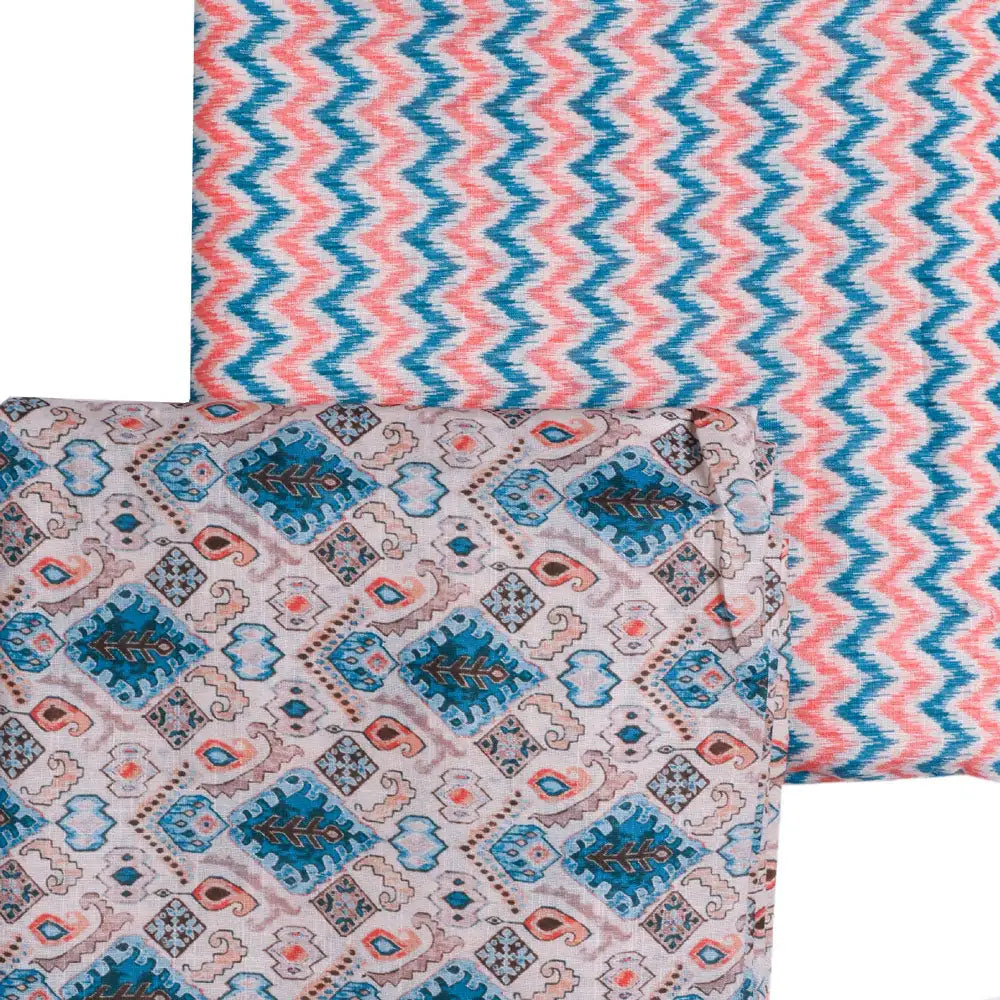 Cream Linen Printed Unstitched Fabric Set (5 Meter Set) – fvs202364 a