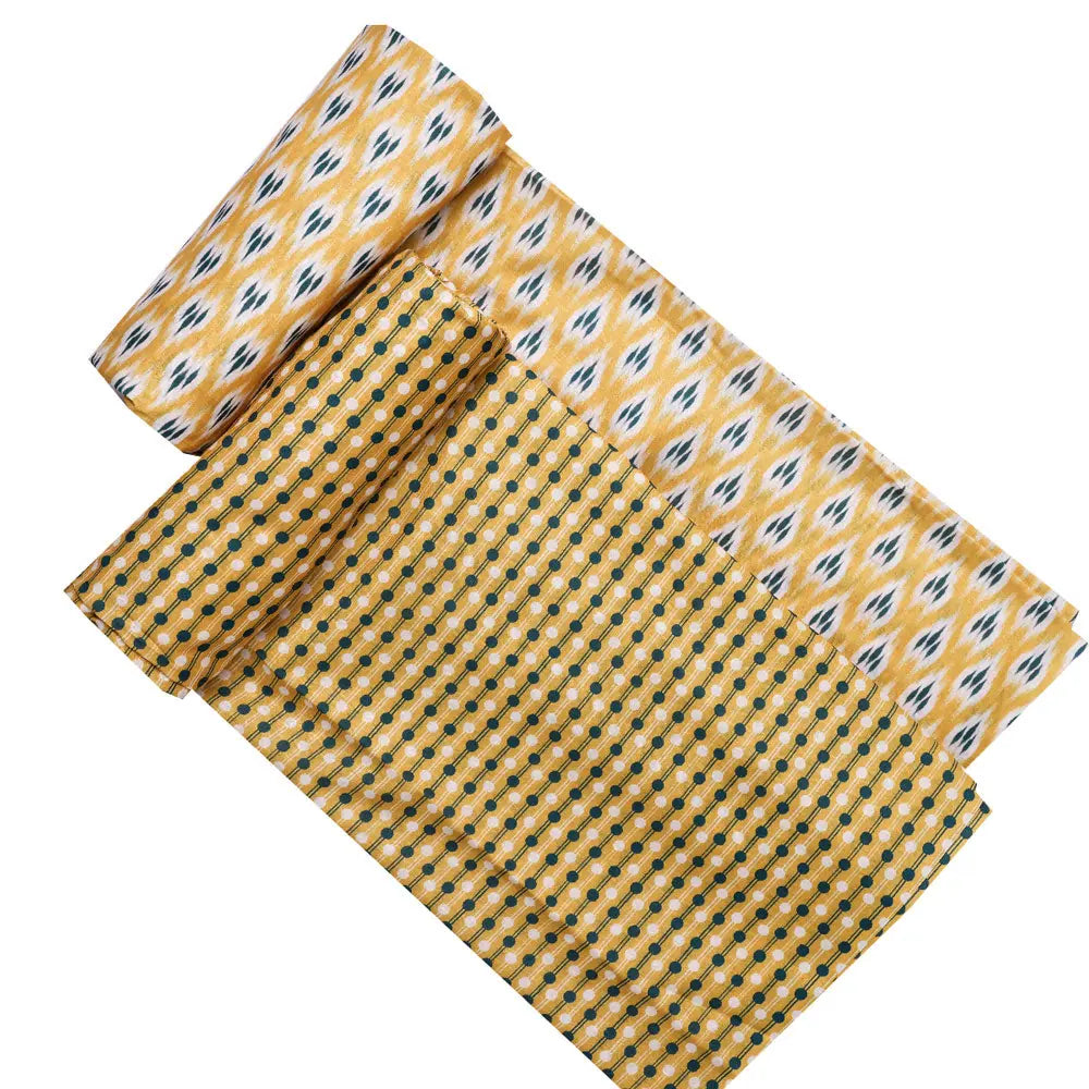 Yellow Mul Cotton Printed Unstitched Fabric Set (5 Meter Set) – fvs202375 d