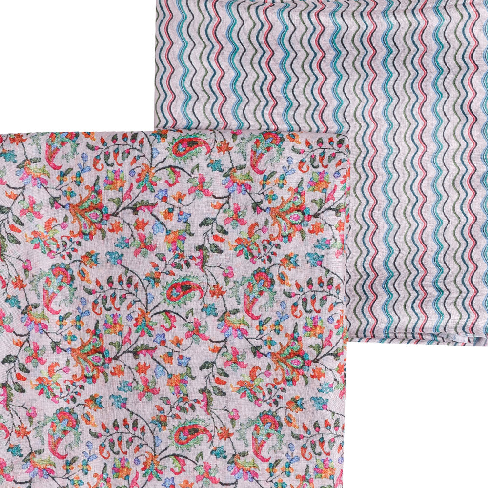 Cream Muslin Printed Unstitched Fabric Set (2.5 Meters Each Design)