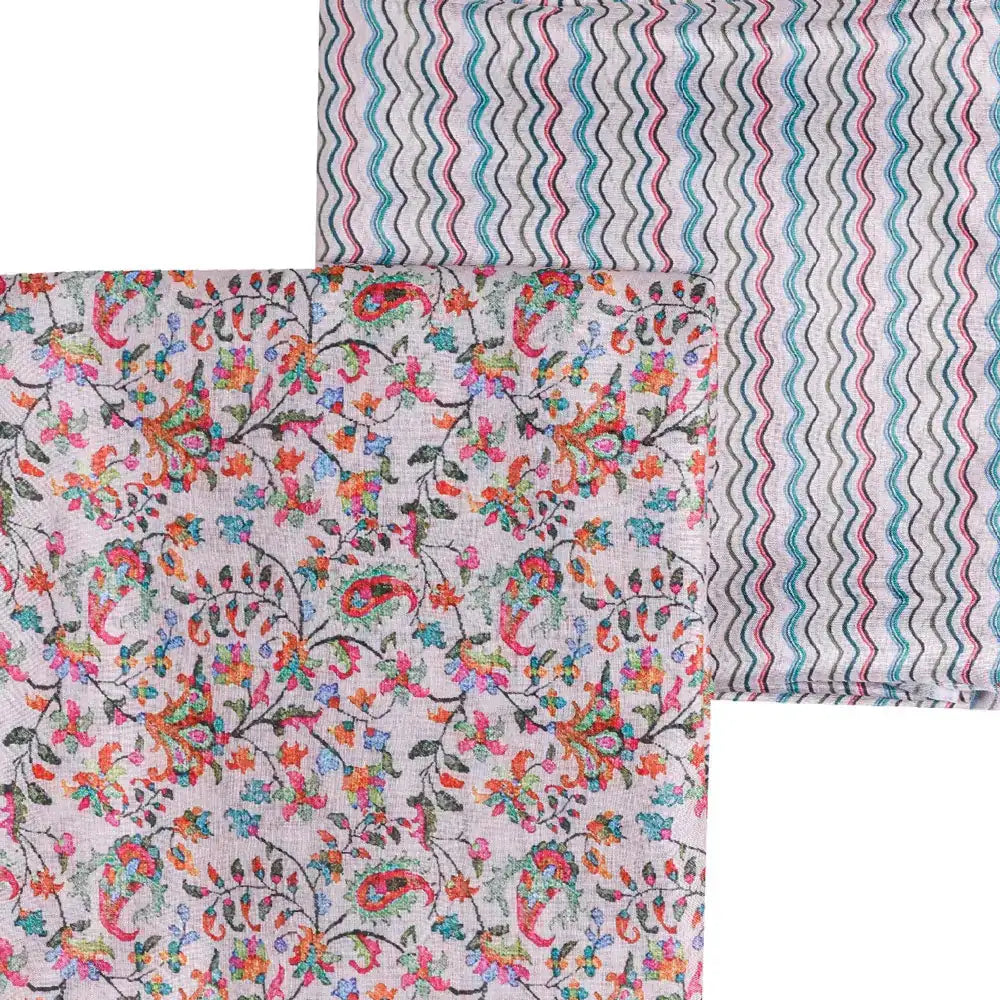 Cream Muslin Printed Unstitched Fabric Set (5 Meter Set) – fvs202375 stock 75 a