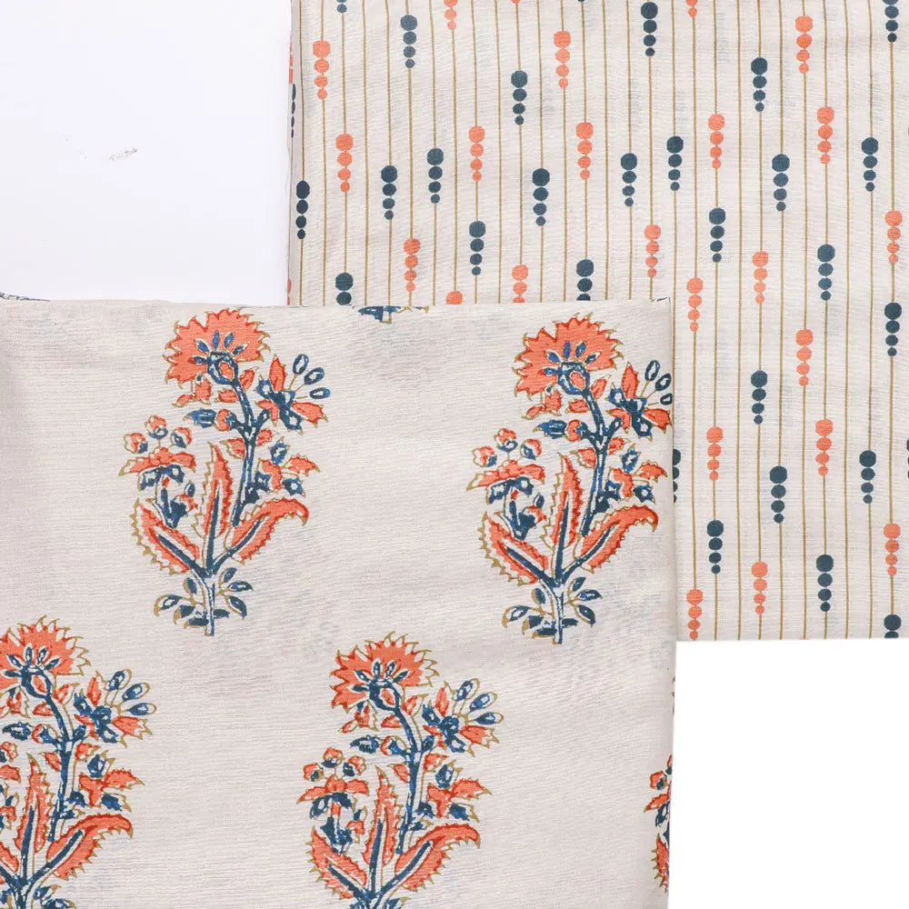 Cream Mul Cotton Printed Unstitched Fabric Set (5 Meter Set) – fvs202378 a