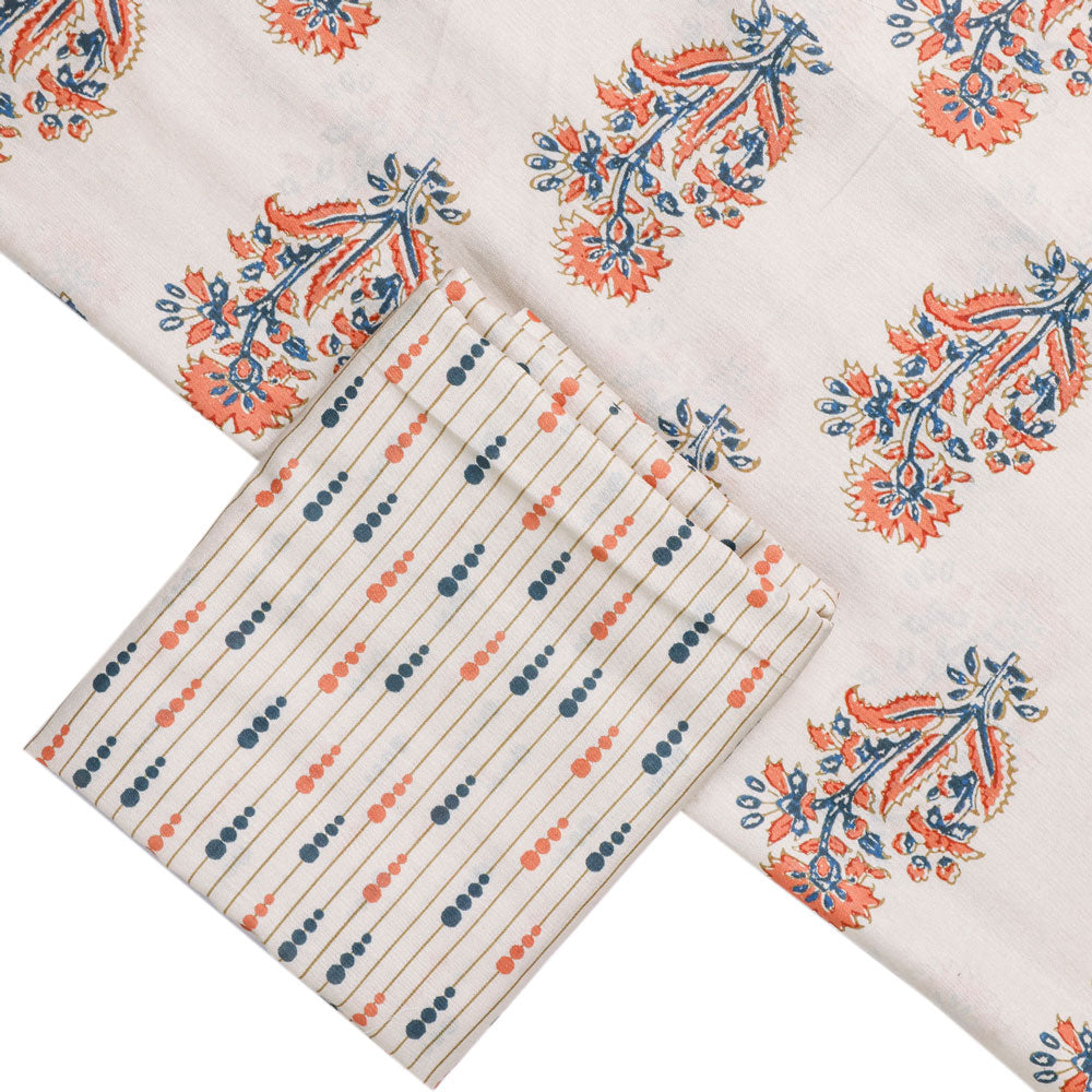Cream Mul Cotton Printed Unstitched Fabric Set (2.5 Meters Each Design)