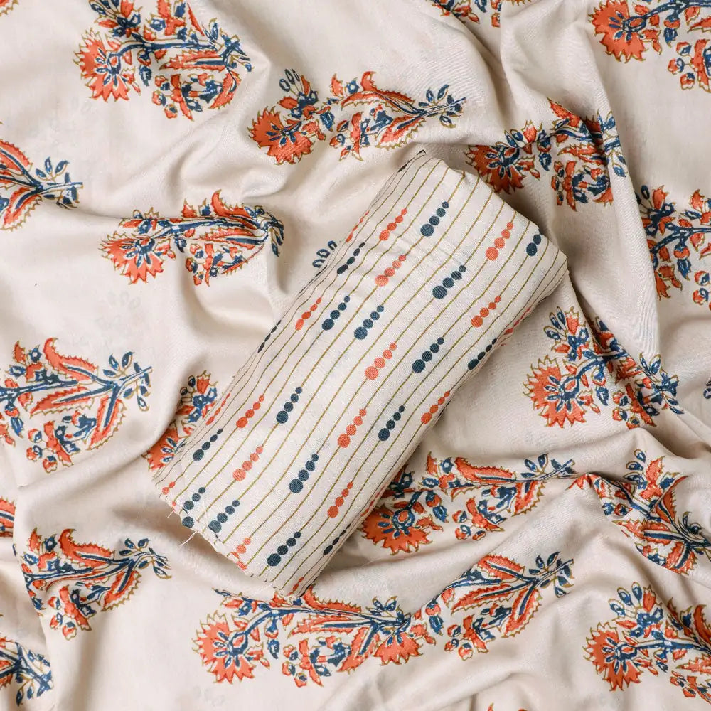 Cream Mul Cotton Printed Unstitched Fabric Set (5 Meter Set) – fvs202378 c